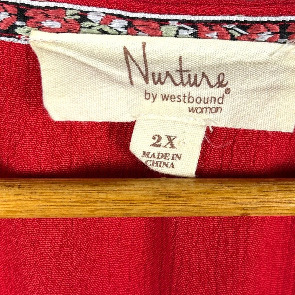 Nurture Westbound Woman Long Sleeve Embroidered‎ Boho Peasant Blouse 2X Bohemian